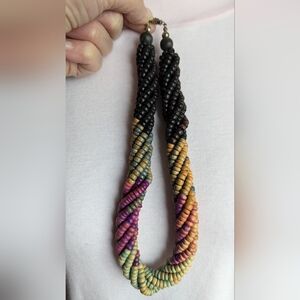 Multicolor Twisted Bead Choker Necklace - Pink, Tan, Teal Accents